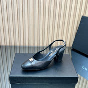 CHANEL 25S SLINGBACK SHOE LOGO 65MM IN BLACK CALFSKIN GOLD HARDWRE