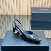CHANEL 25S SLINGBACK SHOES IN BLACK GLOSSY CALFSKIN