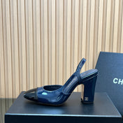 CHANEL 25S SLINGBACK SHOES IN BLUE AND BLACK GLOSSY CALFSKIN