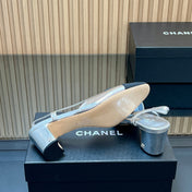 CHANEL 25S SLINGBACK SHOES IN SILVER AND BLACK CALFSKIN