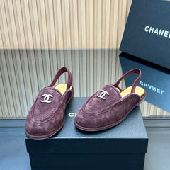 CHANEL 25S BACK STRAP MULE 15MM IN DARK PURPLE SUEDE SILVER HARDWRE