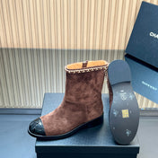 CHANEL 25S SHORT BOOTS WITH CHAIN IN DARK BROWN SUEDE