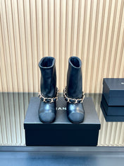 CHANEL 25S LOW BOOTS 65MM IN BLACK CALFSKIN GOLD HARDWARE