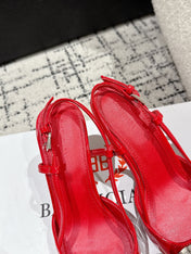 POINTED HIGH SLINGBACK IN RED PATENT CALFSKIN WITH CRYSTAL BUCKLE