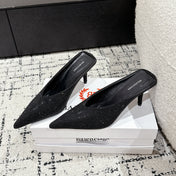 KNIFE 65MM HIGH MULE IN BLACK SUEDE ATTACHED FULL CRYSTALS