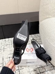 KNIFE CHEMISE 45MM SLINGBACK IN BLACK COTTON AND CALFSKIN