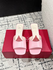 ROGER VIVIER 25S CRYSTAL HEEL MULE IN LIGHT PINK CALFSKIN