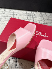 ROGER VIVIER 25S CRYSTAL HEEL MULE IN LIGHT PINK CALFSKIN