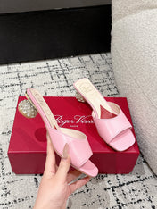ROGER VIVIER 25S CRYSTAL HEEL MULE IN LIGHT PINK CALFSKIN