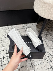 BALLET FLAT 25S IN WHITE MIX BLACK TWEED