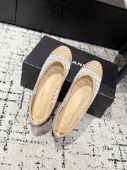BALLET FLAT 25S IN OFF WHITE AND BEIGE RAFFIA