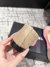 BALLET FLAT 25S IN PINK AND BEIGE RAFFIA