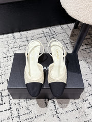 HIGH SLINGBACK 25S IN OFF WHITE FABRIC AND BLACK CALFSKIN CANVAS