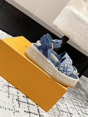 LV PLATFORM ESPADRILLE SANDALS 25S IN DARK BLUE FABRIC