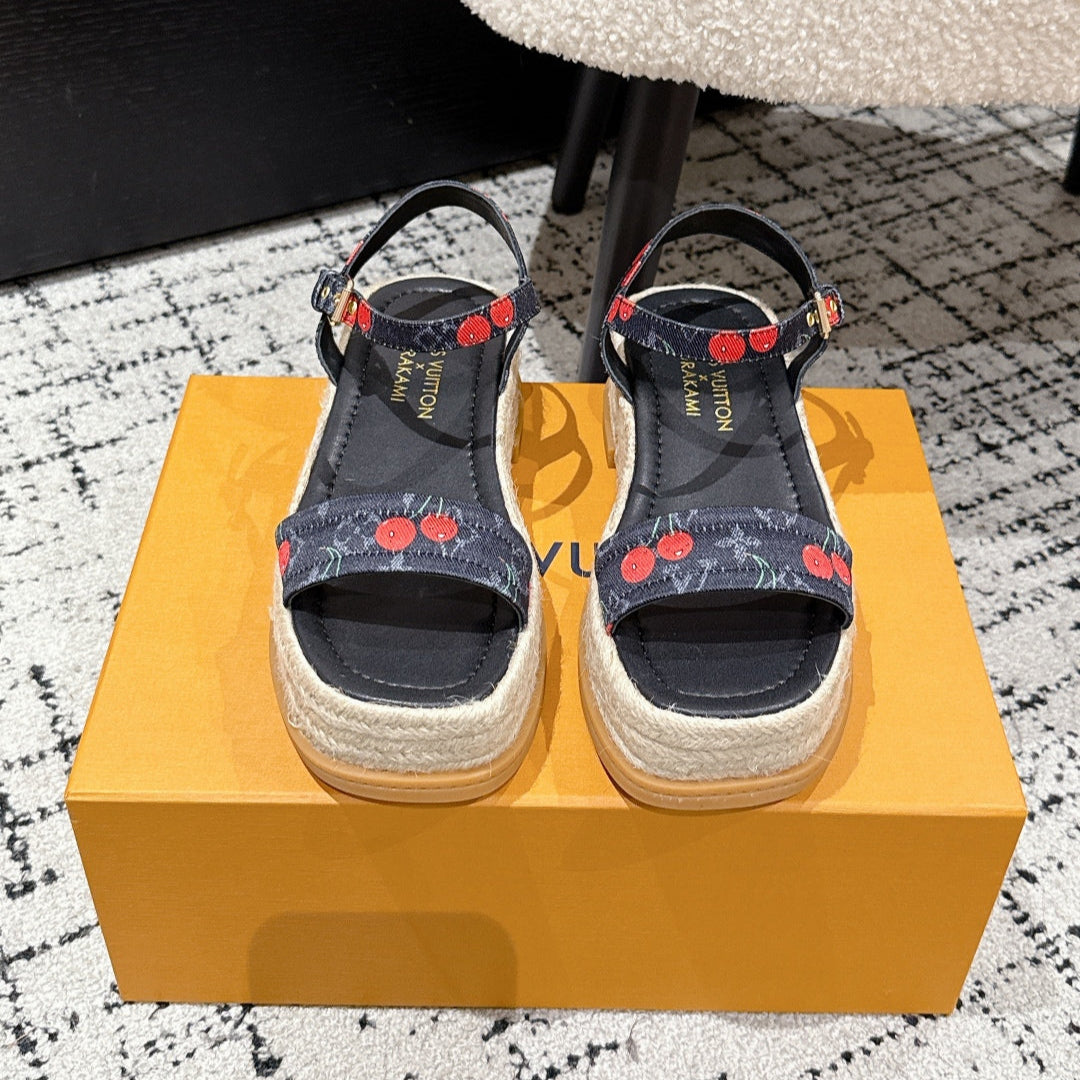 LV PLATFORM ESPADRILLE SANDALS 25S IN NAVY BLUE DENIM