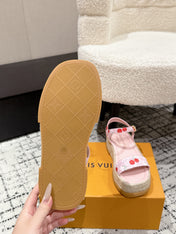 LV PLATFORM ESPADRILLE SANDALS 25S IN LIGHT PINK DENIM