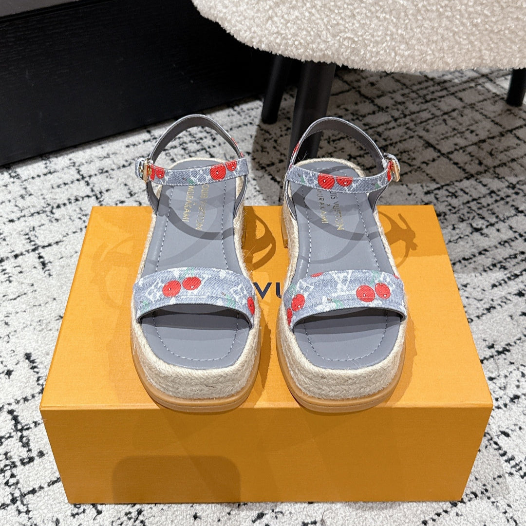 LV PLATFORM ESPADRILLE SANDALS 25S IN GREY DENIM
