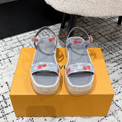 LV PLATFORM ESPADRILLE SANDALS 25S IN GREY DENIM