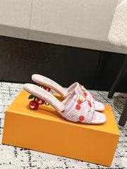 LV CHERRY HIGH HEELS 25S 55 MM IN LIGHT PINK DENIM STYLE 8