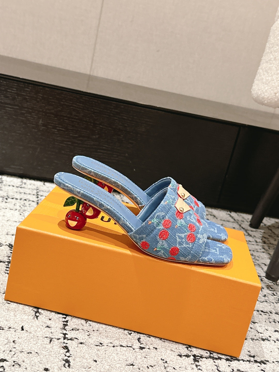 LV CHERRY HIGH HEELS 25S 55 MM IN BLUE DENIM STYLE 6