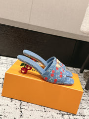 LV CHERRY HIGH HEELS 25S 55 MM IN BLUE DENIM STYLE 6