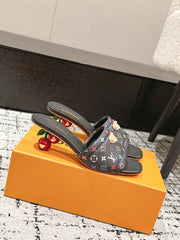 LV CHERRY HIGH HEELS 25S 55 MM IN BLACK CALFSKIN STYLE 14