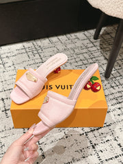 LV CHERRY HIGH HEELS 25S 55 MM IN LIGHT PINK DENIM STYLE 4