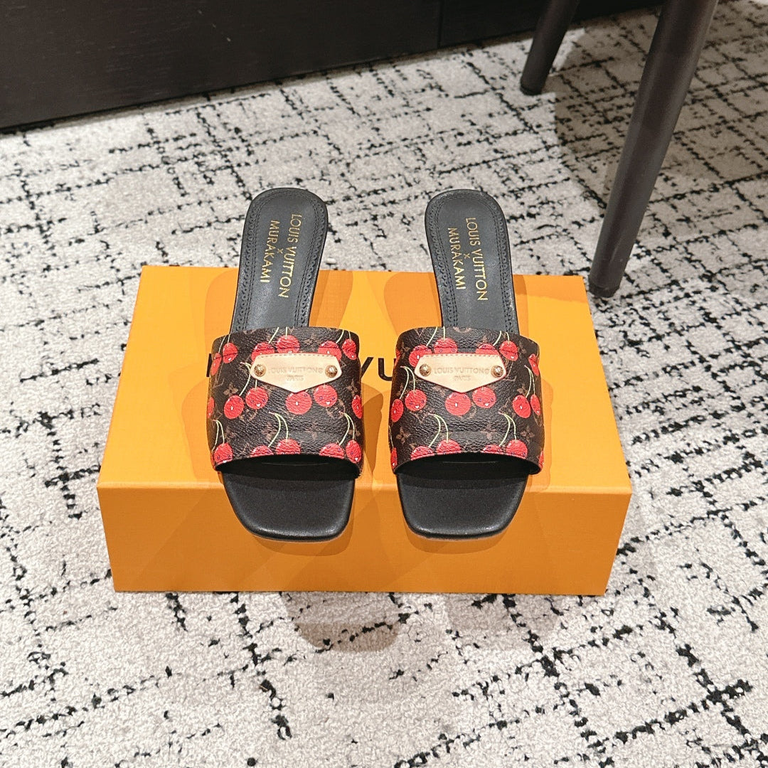 LV CHERRY HIGH HEELS 25S 55 MM IN DARK BROWN MIX BLACK CALFSKIN STYLE 12