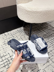 DIOR ADJUSTABLE STRAP SANDALS 25S 50 MM IN NAVY BLUE FABRIC MIX CALFSKIN STYLE 2