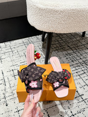 LV CHERRY HIGH HEELS 25S IN DARK BROWN AND PINK CALFSKIN WITH BOW STYLE 16