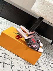 LV CHERRY HIGH HEELS 25S IN DARK BROWN AND PINK CALFSKIN WITH BOW STYLE 16