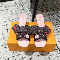 LV CHERRY HIGH HEELS 25S IN DARK BROWN AND PINK CALFSKIN WITH BOW STYLE 16