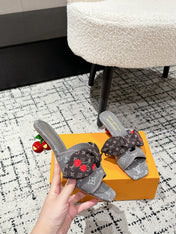 LV CHERRY HIGH HEELS 25S IN DARK GREY DENIM WITH BOW STYLE 7