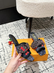 LV CHERRY HIGH HEELS 25S IN NAVY BLUE DENIM WITH BOW STYLE 2