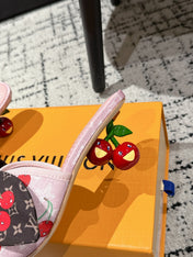LV CHERRY HIGH HEELS 25S IN LIGHT PINK DENIM WITH BOW STYLE 4