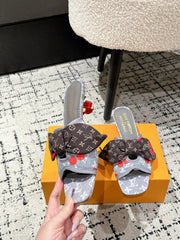LV CHERRY HIGH HEELS 25S IN GREY DENIM WITH BOW STYLE 1