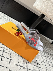 LV CHERRY HIGH HEELS 25S IN GREY DENIM WITH BOW STYLE 1