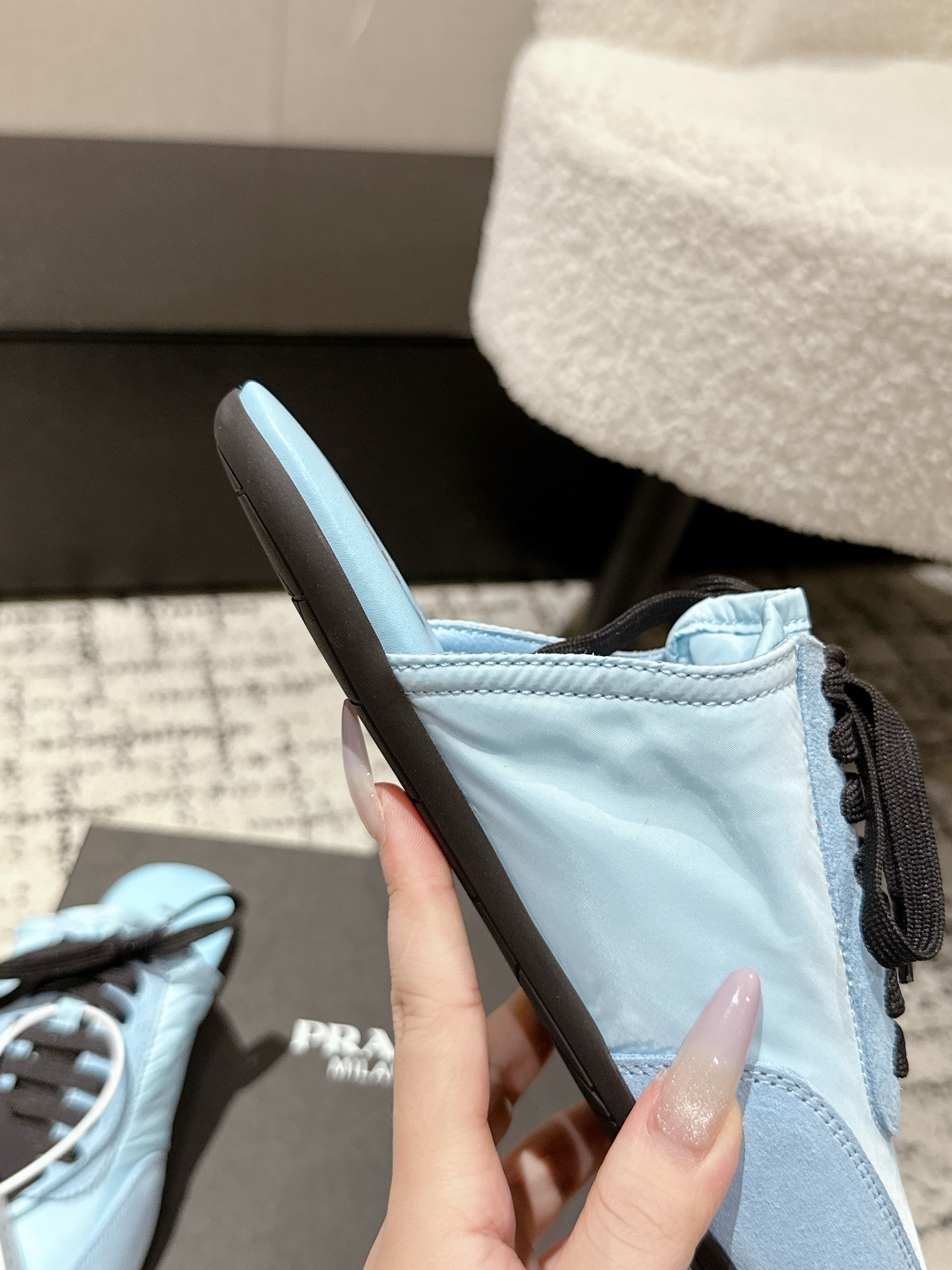 PRADA 25S DEXUN MULE IN LIGHT BLUE SUEDE LEATHER