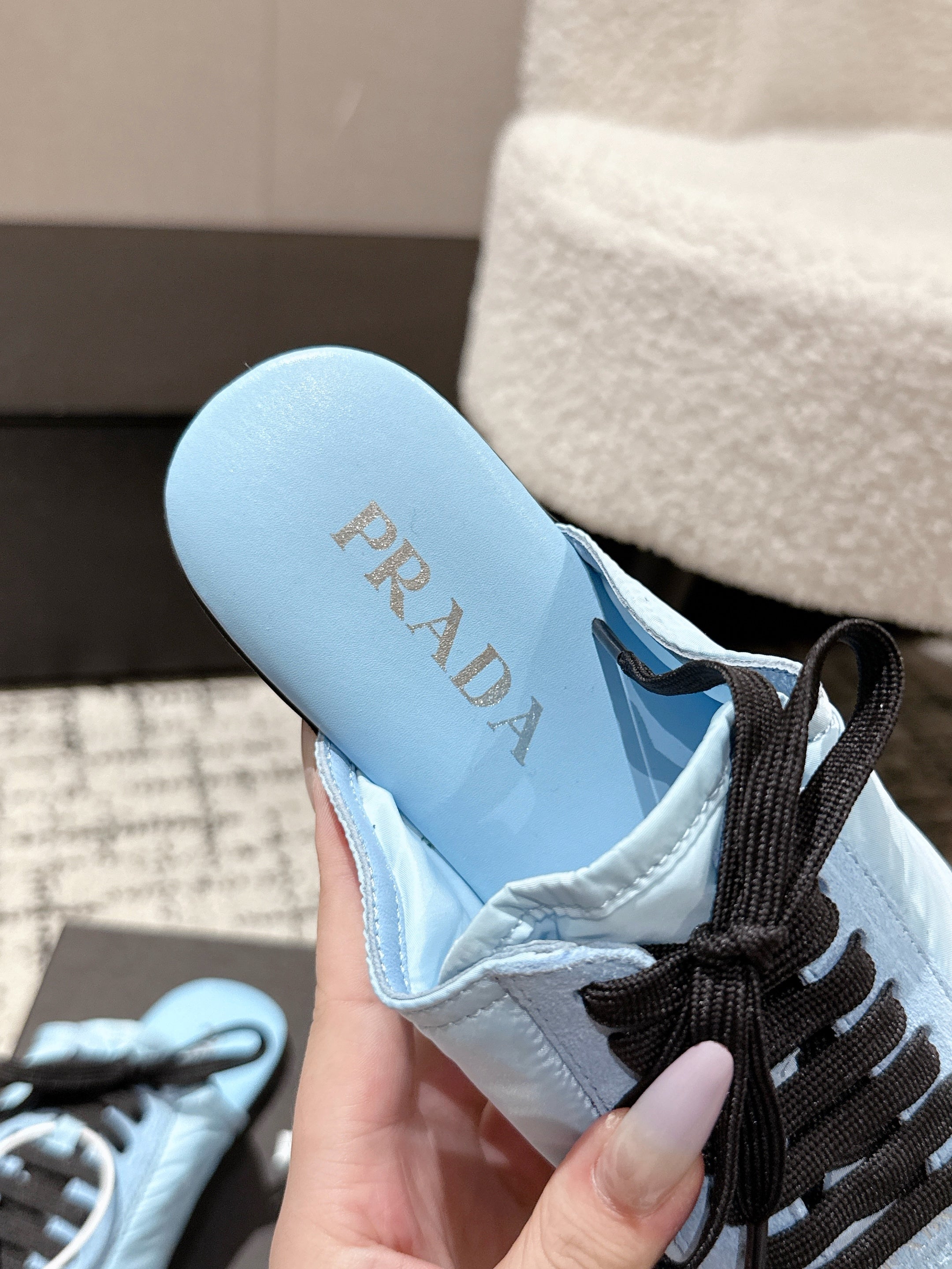 PRADA 25S DEXUN MULE IN LIGHT BLUE SUEDE LEATHER