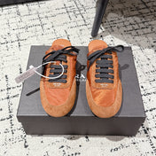 PRADA 25S DEXUN MULE IN BURNT ORANGE SUEDE LEATHER