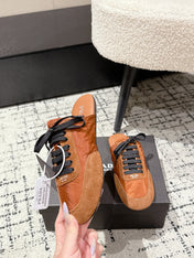 PRADA 25S DEXUN MULE IN BURNT ORANGE SUEDE LEATHER