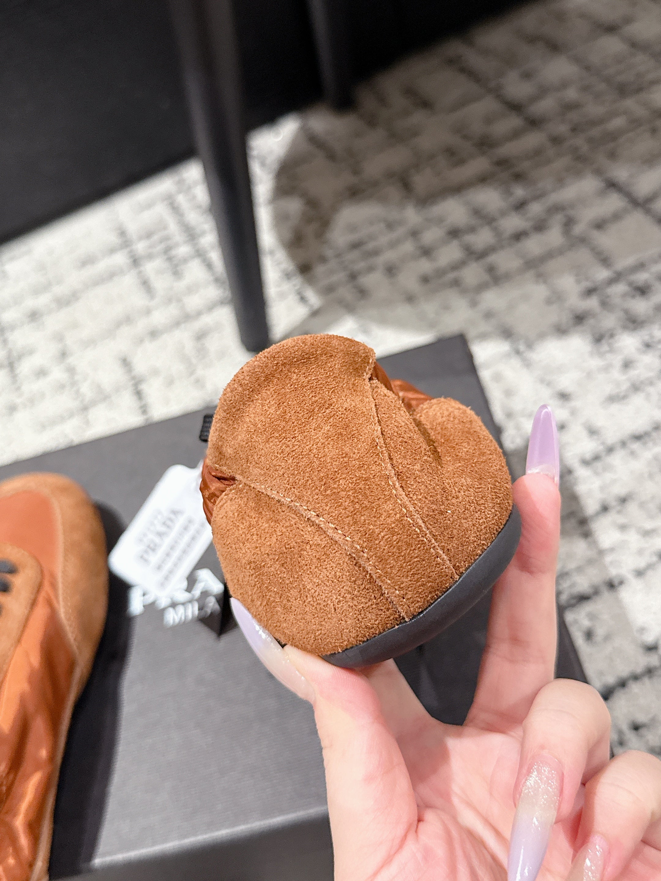 PRADA 25S COLLAPSE SNEAKERS IN BURNT ORANGE RE NYLON AND SUEDE