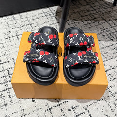 LV MIAMI-STYLE SANDALS 25S IN BLACK FABRIC AND CALFSKIN