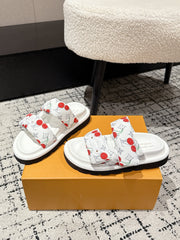 LV MIAMI-STYLE SANDALS 25S IN WHITE FABRIC AND CALFSKIN