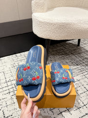 LV MIAMI-STYLE SANDALS 25S IN BLUE DENIM AND CALFSKIN