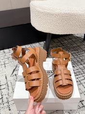 PRADA 25S HIGH TOP OPEN TOE FISHERMAN SANDALS IN BURNT ORANGE CALFSKIN