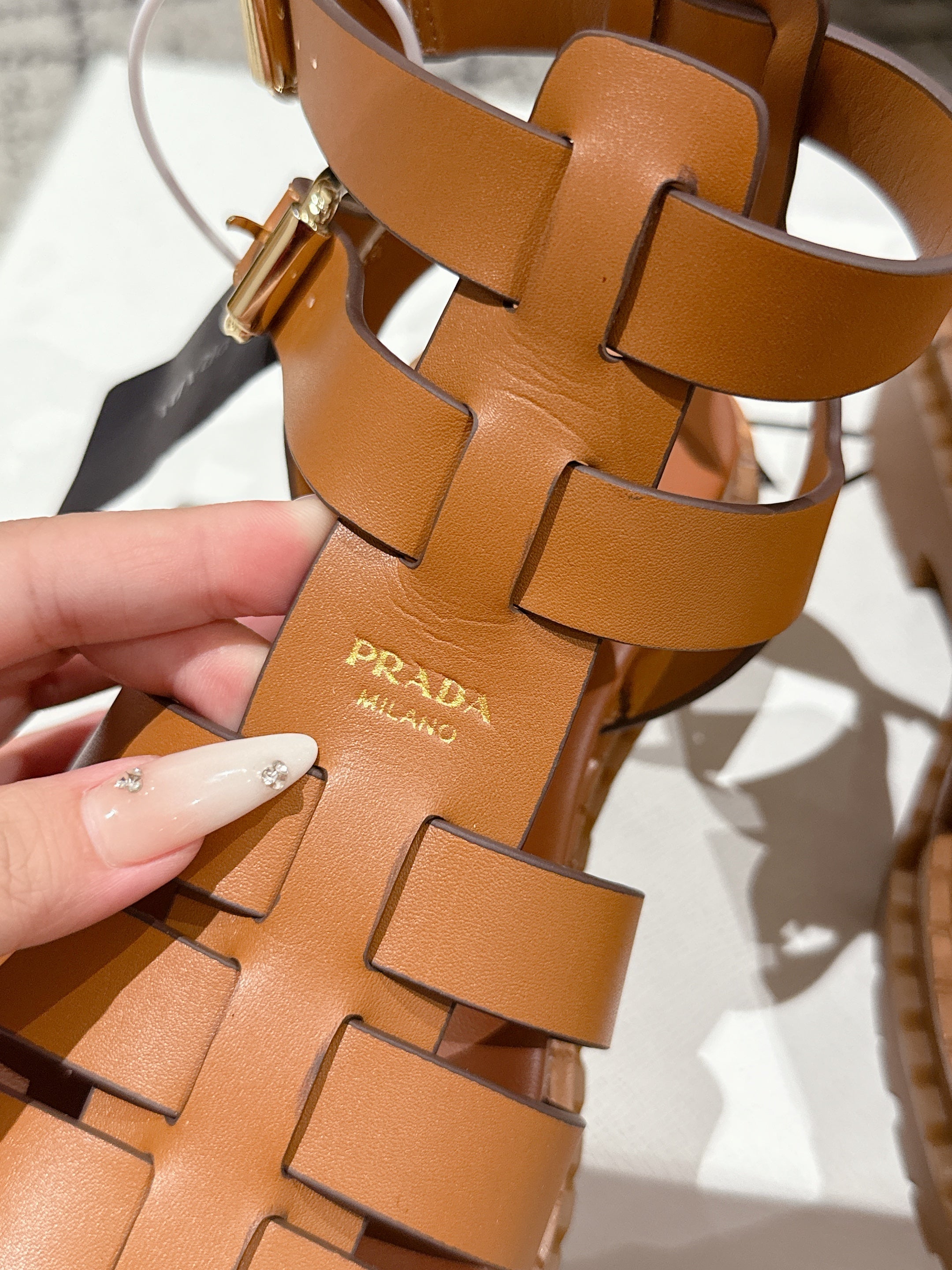 PRADA 25S HIGH TOP OPEN TOE FISHERMAN SANDALS IN BURNT ORANGE CALFSKIN