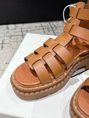 PRADA 25S HIGH TOP OPEN TOE FISHERMAN SANDALS IN BURNT ORANGE CALFSKIN