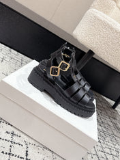 PRADA 25S HIGH TOP OPEN TOE FISHERMAN SANDALS IN BLACK CALFSKIN