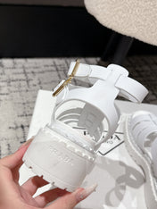 PRADA 25S HIGH TOP OPEN TOE FISHERMAN SANDALS IN WHITE CALFSKIN